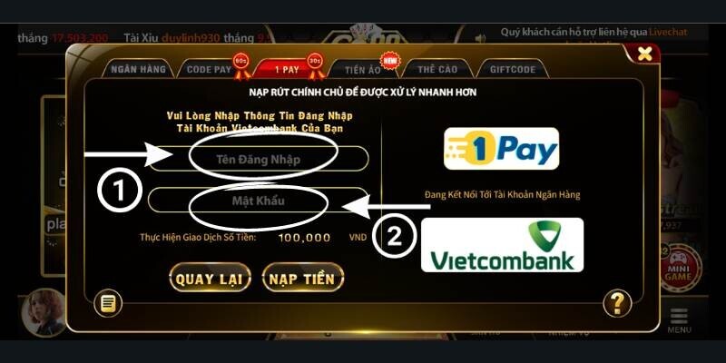 Nhập thông tin tài khoản ngân hàng Vietcombank của bạn